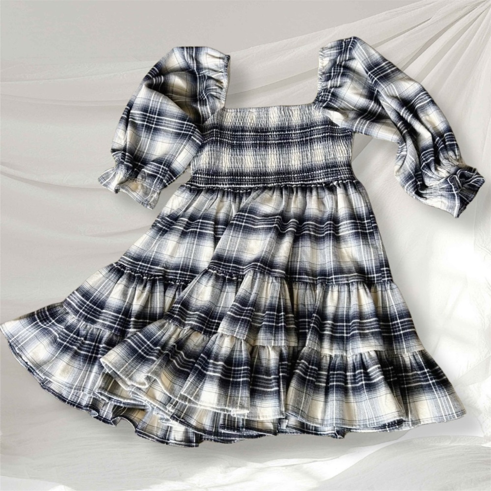 Lulu's Black and White Plaid Smocked Tiered Mini Dress - Picture 2 of 5